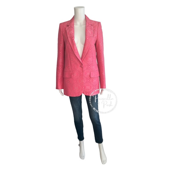 Stella McCartney Bright Pink Floral Paisley Jacquard Long Line Blazer Jacket - Picture 15 of 17
